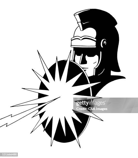 stockillustraties, clipart, cartoons en iconen met roman soldier and shield - army helmet