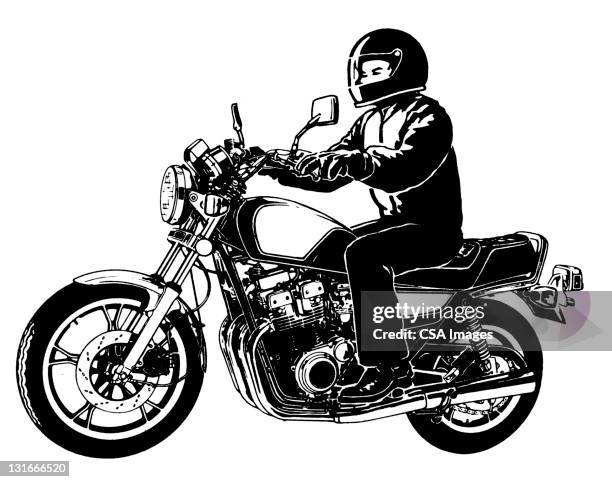 stockillustraties, clipart, cartoons en iconen met side view of motorcycle and rider - sports equipment