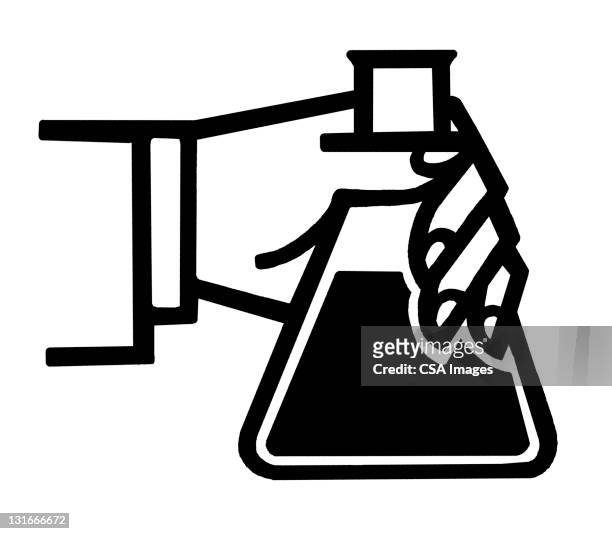 hand holding beaker - chemistry lab stock illustrations