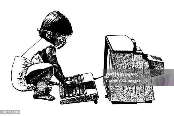 baby using computer - information superhighway stock illustrations