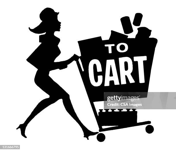 silhouette of woman and cart - supermarket stock illustrations