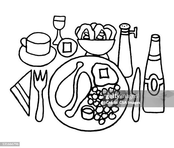 dinner place setting - chicken meat stock illustrations