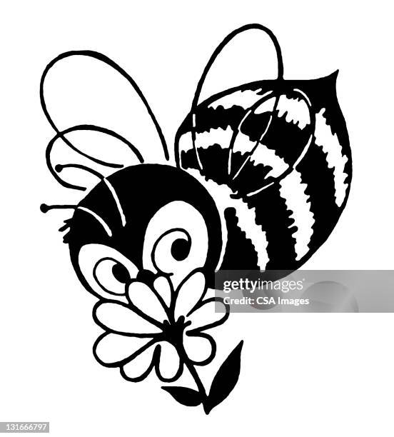 bumblebee with flower - bumblebee flower stock illustrations