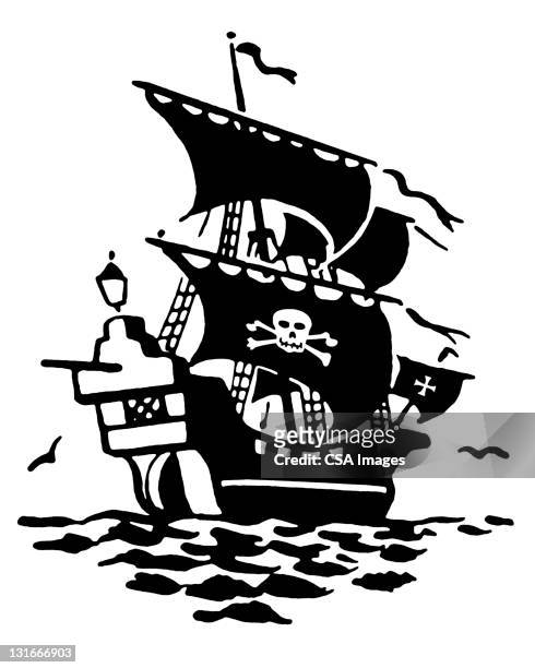 pirate ship - seeräuber stock-grafiken, -clipart, -cartoons und -symbole