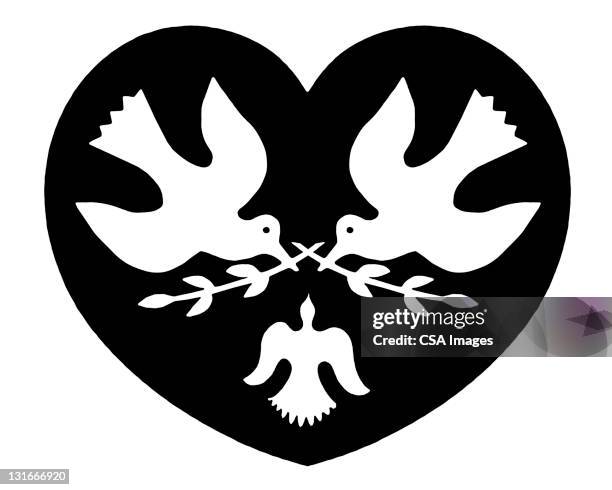 peace doves inside heart - dove stock illustrations