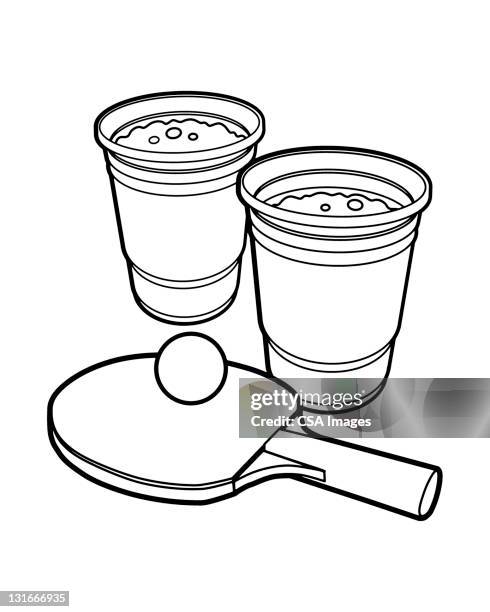 stockillustraties, clipart, cartoons en iconen met two beers and ping pong - tafeltennisbatje