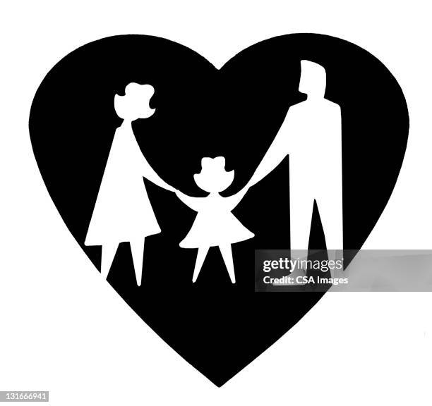 family inside heart - husband stock illustrations