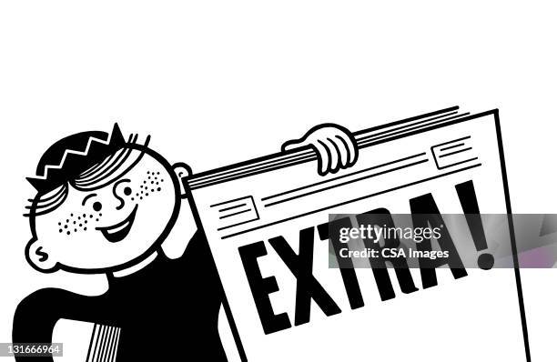 boy hawking newspapers - sommersprosse stock-grafiken, -clipart, -cartoons und -symbole