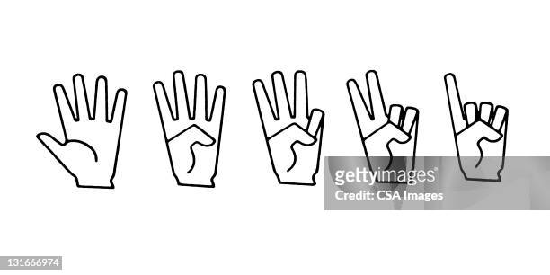 illustrazioni stock, clip art, cartoni animati e icone di tendenza di hand signs for 1,2,3,4,5 - cinque persone