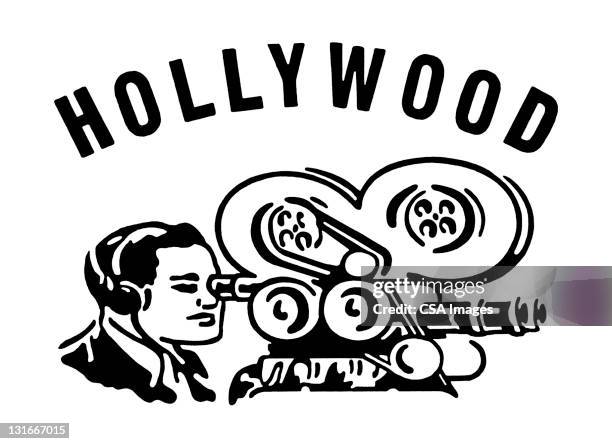 hollywood movie camera - los angeles county stock illustrations