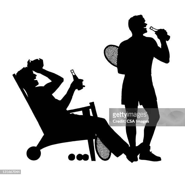 men resting after tennis - country club stock illustrations