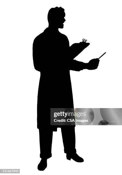 silhouette of man holding clipboard - scientist stock illustrations