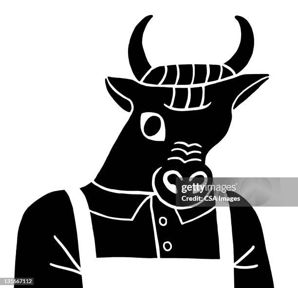 bull wearing overalls - taurus stock illustrations