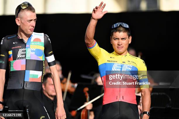 Hugh Carthy of United Kingdom & Jonathan Klever Caicedo Cepeda of Ecuador and Team EF Education - Nippo during the 104th Giro d'Italia 2021 Team...