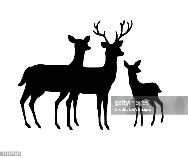 silhouette of deer family - deer antler silhouette stock illustrations