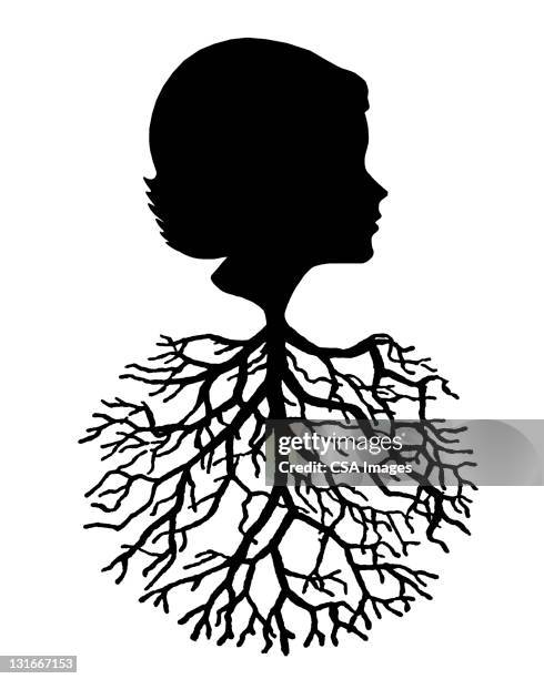 stockillustraties, clipart, cartoons en iconen met woman and tree - stamboom