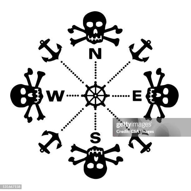 pirate compass - west direction stock illustrations