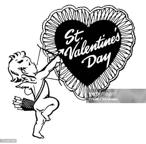 ilustraciones, imágenes clip art, dibujos animados e iconos de stock de st. valentine's day heart and cupid - tapete