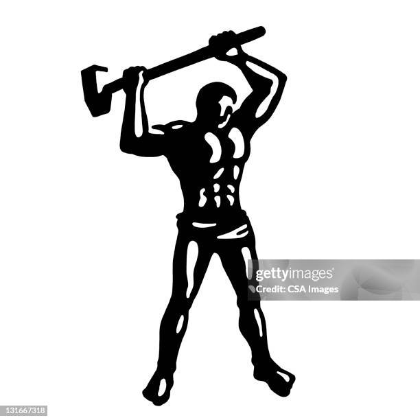 strongman with sledgehammer - hammer logo stock illustrations