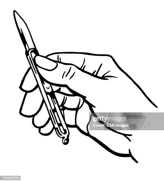 hand holding old x-acto knife - klinge stock-grafiken, -clipart, -cartoons und -symbole