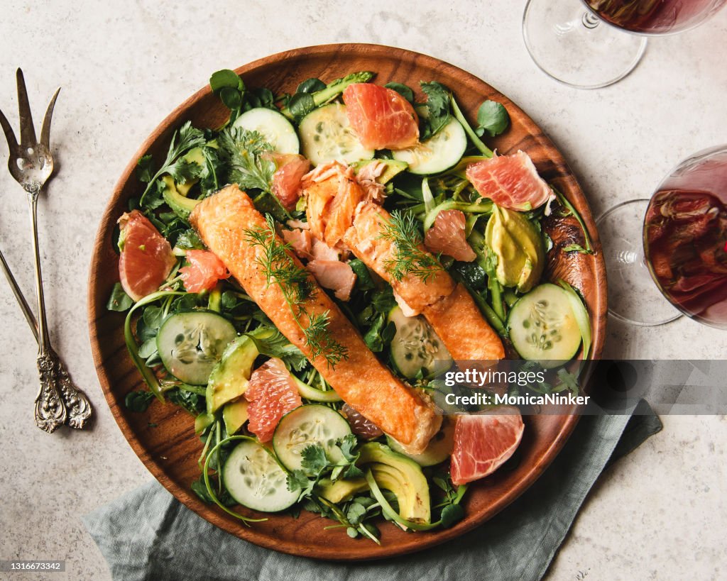 Salmon over watercress salad