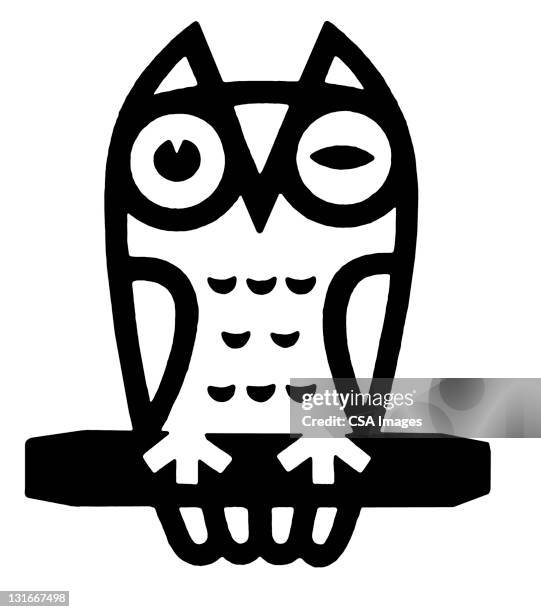 illustrazioni stock, clip art, cartoni animati e icone di tendenza di winking owl - gufo