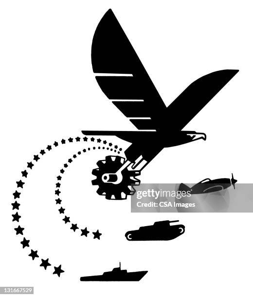 eagle, plane, tank and ship - military logo stock illustrations