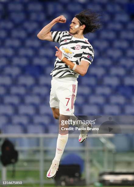 Edinson Cavani of Manchester United celebrates after scoring their side's first goal during the UEFA Europa League Semi-final Second Leg match...