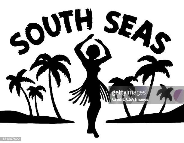south seas silhouette - grass skirt stock illustrations