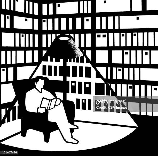 man reading book - reading lamp stock illustrations