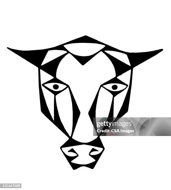 stylized cow head - black and white cow stock illustrations