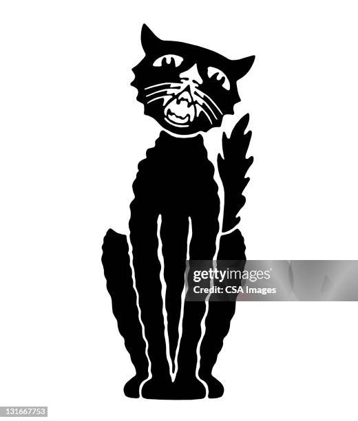 illustrations, cliparts, dessins animés et icônes de meowing black cat - chat noir