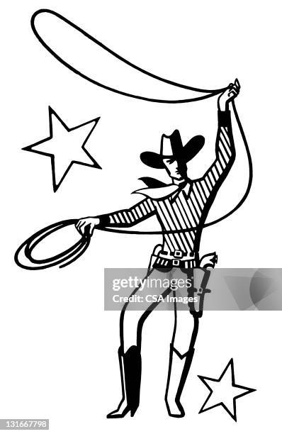 illustrazioni stock, clip art, cartoni animati e icone di tendenza di cowboy with lasso - lazo