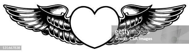 ilustrações, clipart, desenhos animados e ícones de light heart with wings - tattoo designs hearts
