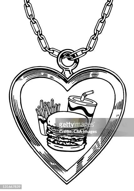 fast food heart locket - valentine dinner stock illustrations