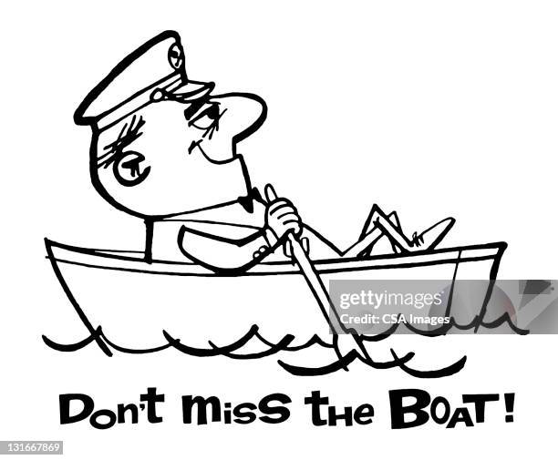 man in rowboat - ship captain stock illustrations