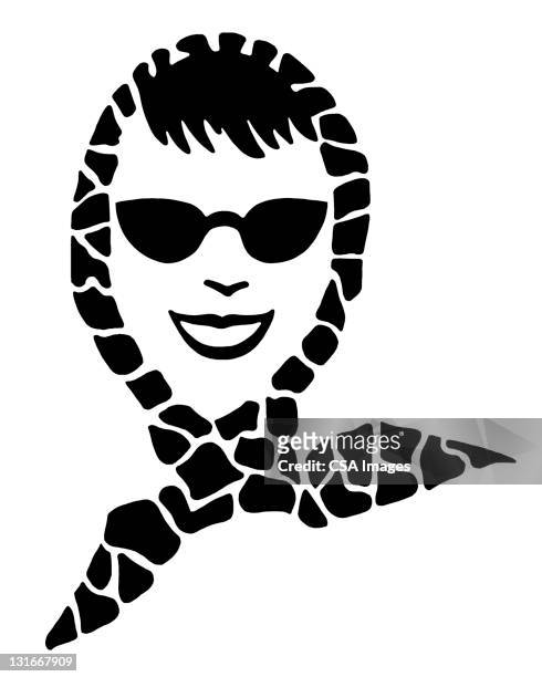 woman wearing scarf and sunglasses - sunglasses woman stock illustrations