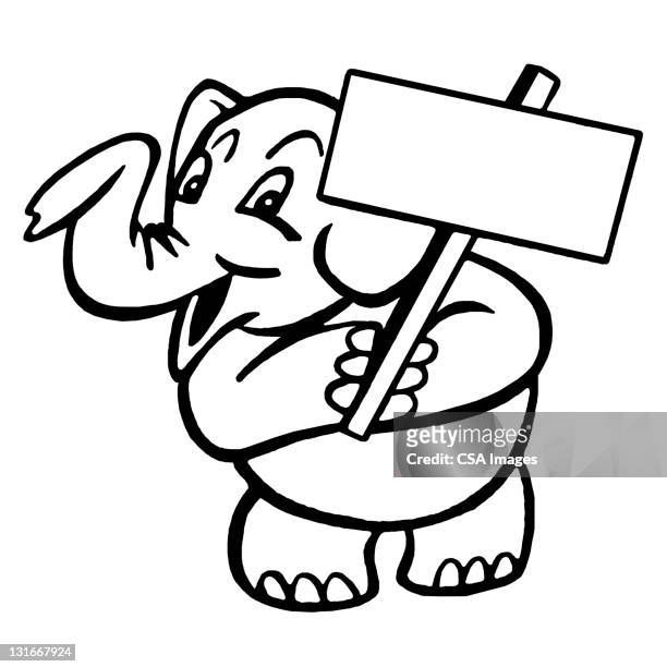 stockillustraties, clipart, cartoons en iconen met elephant holding blank sign - animal trunk