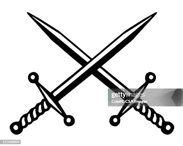 ilustrações de stock, clip art, desenhos animados e ícones de two swords crossed - adagas