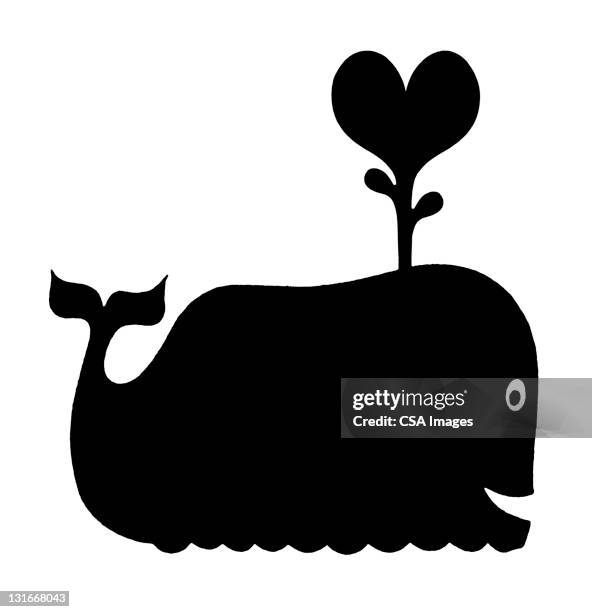 whale with heart flower - whale tail illustration stock illustrations