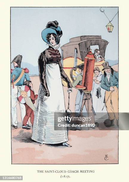 Woman Wearing High Waisted Dress French Fashion Early 19th Century High-Res Vector Graphic