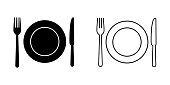 Set of plate,fork and knife icon