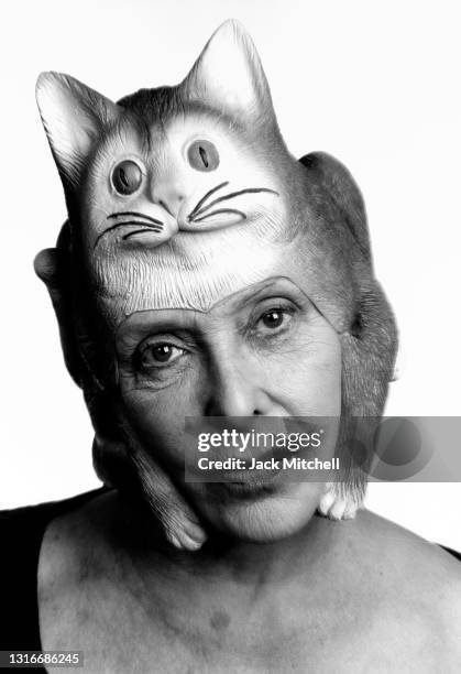 American visual artist Carolee Schneemann in a cat mask, New York, New York, March 2004.