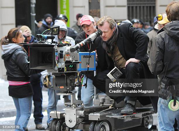 Christopher Nolan is seen on the set of "The Dark Knight Rises" movie on November 6, 2011 in New York City.