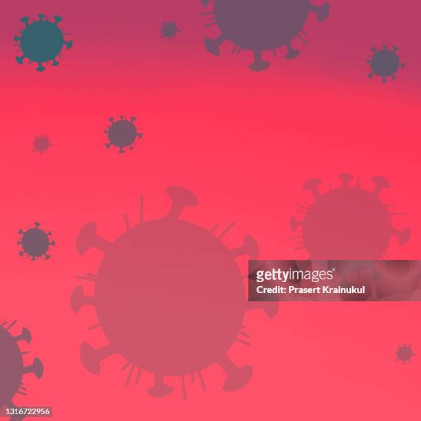 background with blurry red virus molecules. concept of coronavirus and flu panic. - covid particle stock pictures, royalty-free photos & images