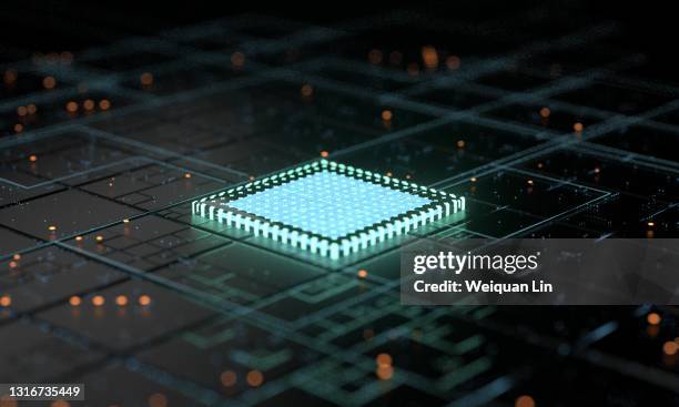 5g central processing unit and circuit board rendering - unité centrale photos et images de collection