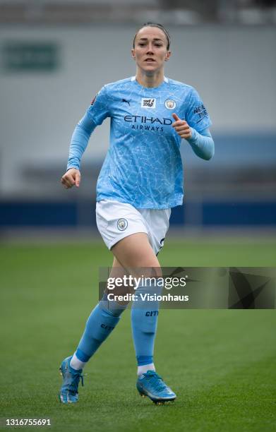 Lucy Bronze of Manchester City in action during the Barclays FA Women's Super League match between Manchester City Women and Birmingham City Women at...