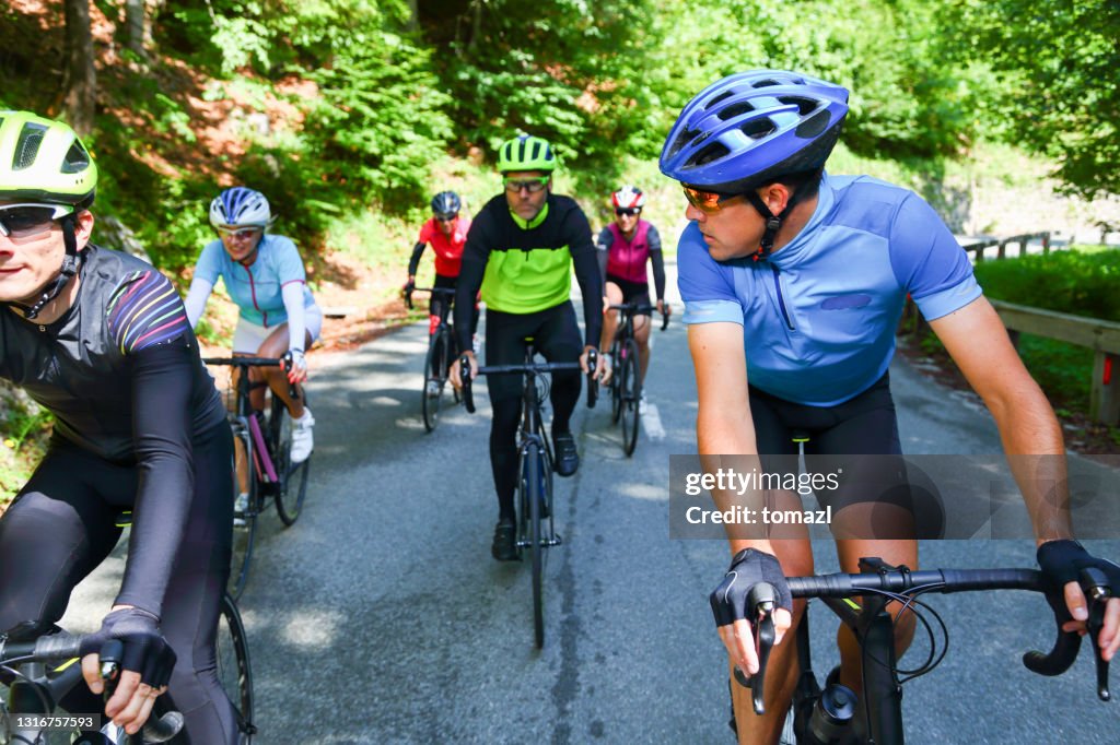 Group of friends cycling