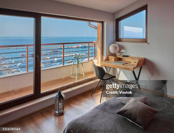 bedroom with the sea view - sozopol bulgaria stock pictures, royalty-free photos & images