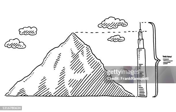 skyscraper mountain size comparison drawing - comparing height stock illustrations
